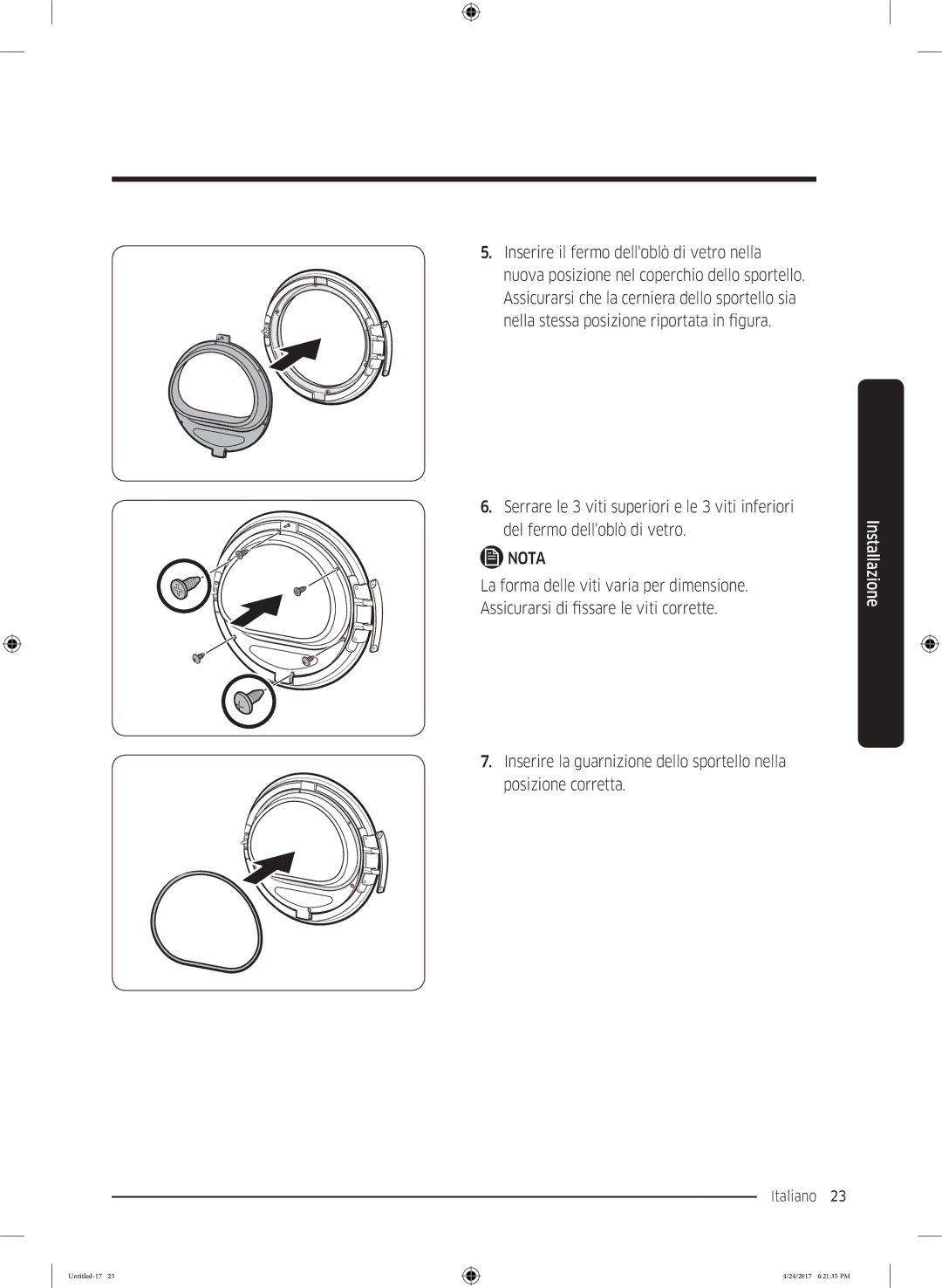 Samsung DV70M50201W/ET, DV80M5210IW/ET, DV80M50101W/ET, DV70M5220IW/ET, DV90M5000QW/ET manual Italiano 23  